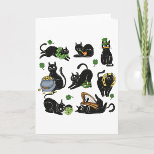 Carte Fête de la Saint-Patrick Trèfle Chat Noir Chats Ir