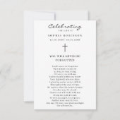 Carte Fête de la vie Photo Funeral Prayer Card (Dos)