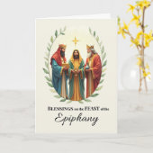 Carte Fête de l'Epiphanie Bénédiction Trois hommes sages (Fleur jaune)