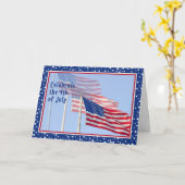 Carte Fête de l'Indépendance avec trois drapeaux (Fleur jaune)