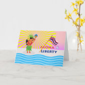 Carte Fête de l'Indépendance hawaïenne Hula Dancer avec  (Fleur jaune)