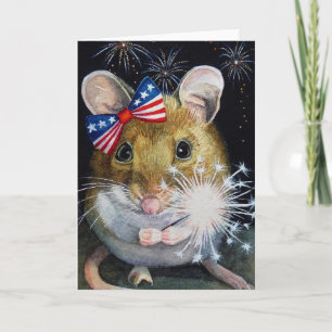 Carte Fête de l'Indépendance Souris no 1 Aquarelle Art
