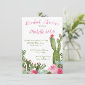Carte Fête de mariage de Cactus Floral Rose Rustique (Debout devant)