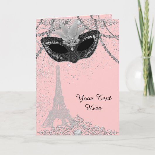 Carte Fête de Mascarade Rose et Noir de Paris (Devant)