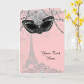 Carte Fête de masque de Paris rose et noir (Fleur jaune)