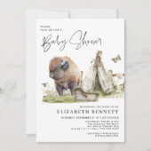Carte Fête de naissance de bébé buffle bison aquarelle (Devant)