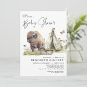 Carte Fête de naissance de bébé buffle bison aquarelle (Debout devant)