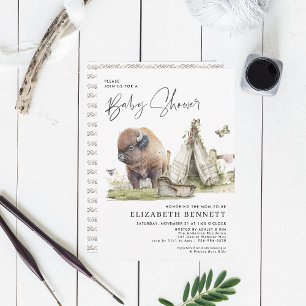 Carte Fête de naissance de bébé buffle bison aquarelle