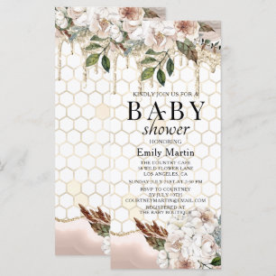 Carte Fête de naissance élégante en marbre floral