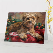 Carte Fête de Noël de Chien Yorkipoo (Fleur jaune)