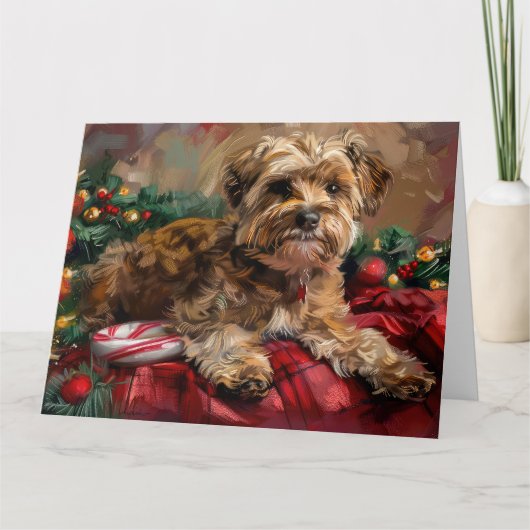 Carte Fête de Noël de Chien Yorkipoo (Devant)
