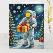 Carte Fête de Noël de l'astronaute (Fleur jaune)