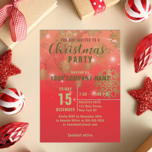 Carte Fête de Noël d'entreprise Flocon de neige Or Rouge