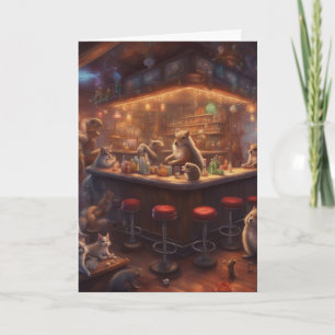 Carte Fête de Noël des créatures au bar client
