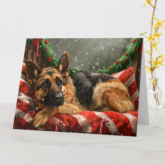 Carte Fête de Noël du berger allemand Chien (Fleur jaune)