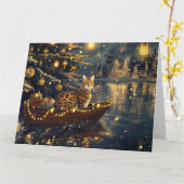 Carte Fête de Noël du chat du Bengale Voyage (Fleur jaune)