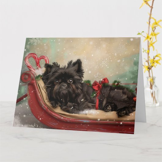 Carte Fête de Noël du chien Affenpinscher (Fleur jaune)