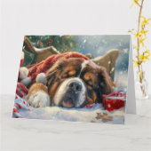 Carte Fête de Noël du chien Mastiff Tibétain (Fleur jaune)