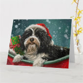 Carte Fête de Noël du chien tibétain Terrier (Fleur jaune)