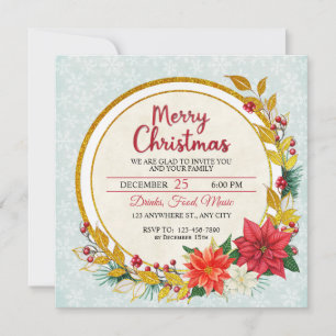 Carte Fête de Noël élégante or et poinsettia