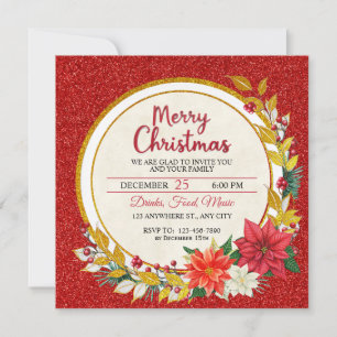 Carte Fête de Noël élégante or et poinsettia