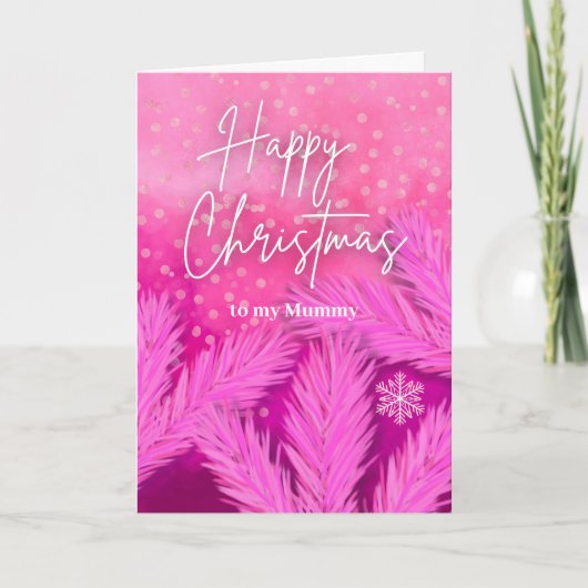 Carte Fête de Noël joyeuse à maman en rose avec branches (Devant)