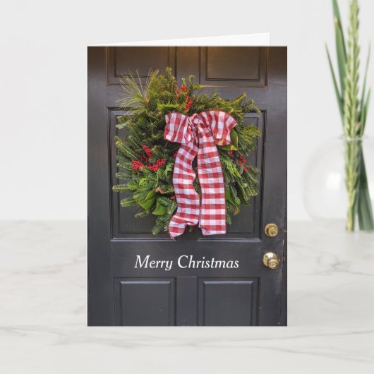 Carte Fête de Noël Porte Wreath Bow Red Festive (Devant)