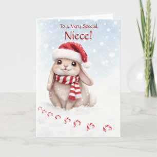 Carte Fête de Noël pour nièce Lapin de Noël mignon et am