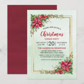 Carte Fête de Noël Rouge Poinsettia Floral Gold Frame (Devant / Derrière)