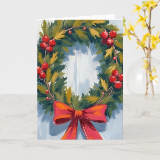 Carte Fête de Noël Wreath Red Bow (Fleur jaune)