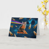 Carte Fête de pizza de chat laser (Fleur jaune)