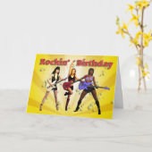Carte Fête de Rockin avec un groupe de filles (Fleur jaune)
