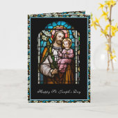Carte Fête de Saint Joseph Vitrail Prière (Fleur jaune)