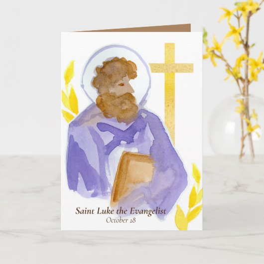 Carte Fête de Saint Luc Octobre 18 Catholique (Fleur jaune)