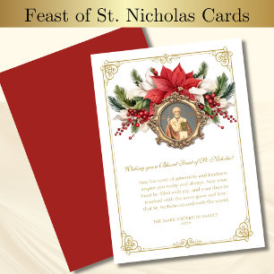 Carte Fête de Saint Nicolas Rouge Poinsettias Noël