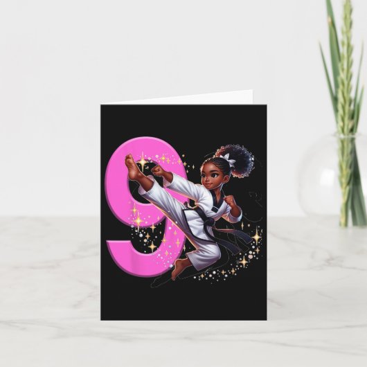 Carte Fête de taekwon pour fille noire de 9 ans (Devant)