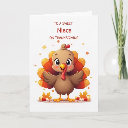 Carte Fête de Thanksgiving pour une nièce avec un dindon (Devant)