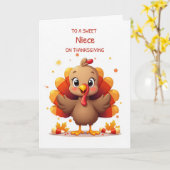 Carte Fête de Thanksgiving pour une nièce avec un dindon (Fleur jaune)
