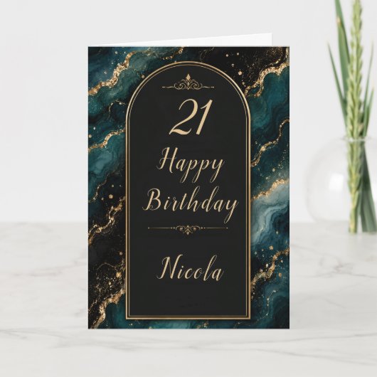 Carte Fête des 21 ans Teal Gold (Devant)