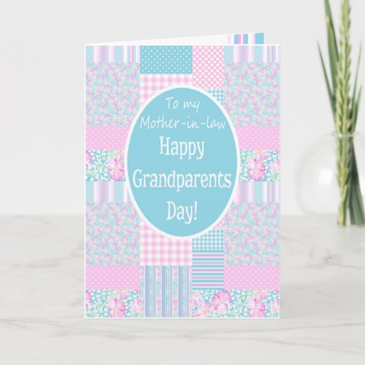 Carte Fête des grands-parents de Patchwork rose pour la (Devant)