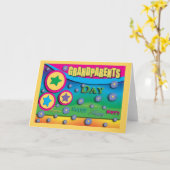 Carte Fête des grands-parents, étoiles et fleurs bleues (Fleur jaune)