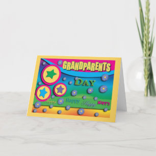 Carte Fête des grands-parents, étoiles et fleurs bleues