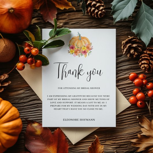 Carte Fête des mariées Citrouille Automne Merci