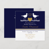 Carte Fête des mariées côtière marine Bécasseau bleu mar (Devant / Derrière)