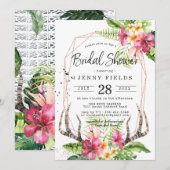 Carte Fête des mariées d'Antler de cerf tropical de Boho (Devant / Derrière)