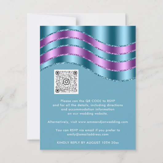 Carte Fête des mariées de Mariage de code QR violet bleu (Dos)