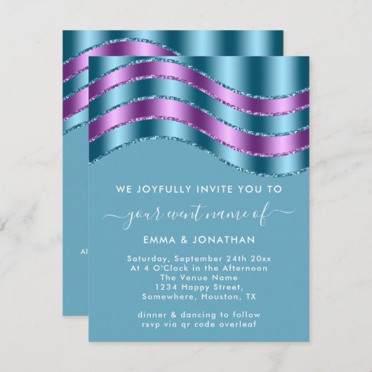 Carte Fête des mariées de Mariage de code QR violet bleu (Devant / Derrière)