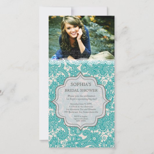 Carte Fête des mariées Dentelle Turquoise Paisley Invita (Devant)