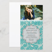 Carte Fête des mariées Dentelle Turquoise Paisley Invita (Devant / Derrière)