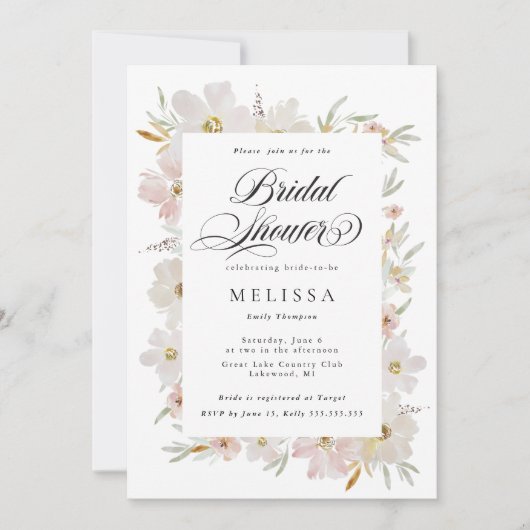 Carte Fête des mariées des fleurs d'aquarelle crème et b (Devant)